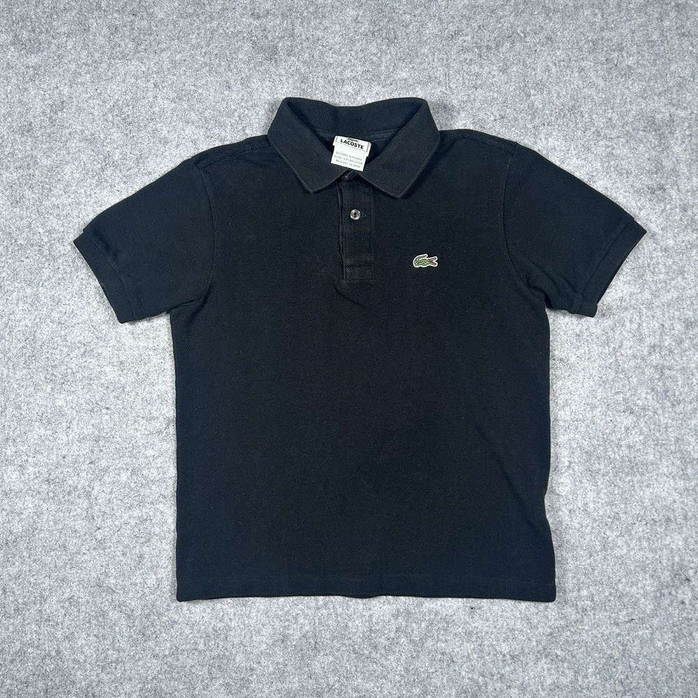 Lacoste‎ Polo Shirt Youth Size 10 Black Cuffed Short Sleeve Croc Logo Preppy